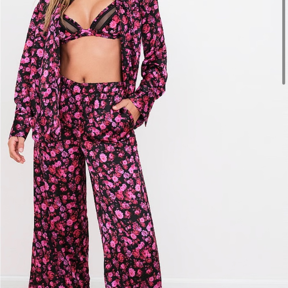 NWT! For Love and Lemons Floral Black and Pink Pajama Set XXS